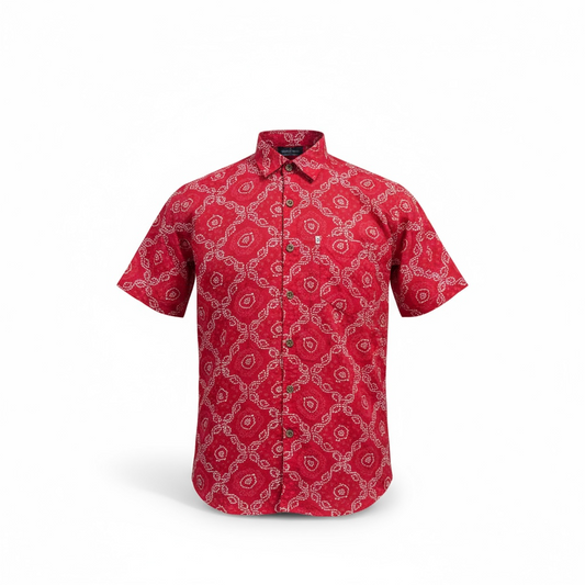 New red Bandhani/Bandhej Printed Mens Half Sleeves Cotton Shirt