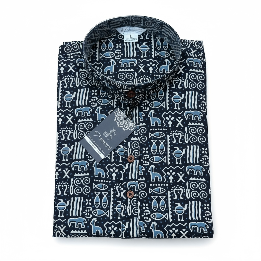 Black And White Tribal Printed Full Sleeves Long Kurta for Mens