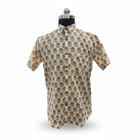 Tree-of-Life Booti Printed Plus Size Half Sleeves Cotton Shirt