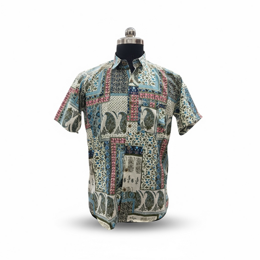 Patchwork Paisley Jaipuri Printed Plus Size Half Sleeves Cotton Shirt