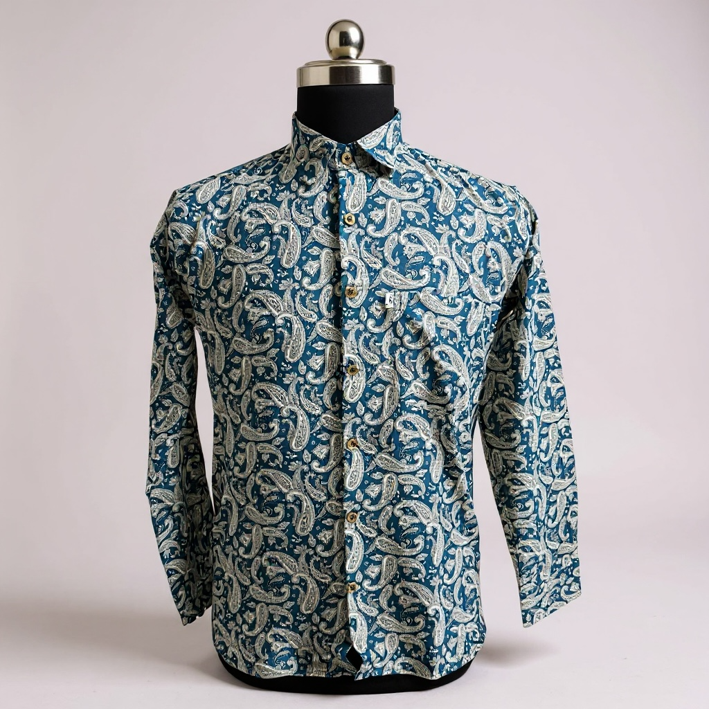 Sky Blue Ambi Printed Full Sleeves Cotton Shirt for Men