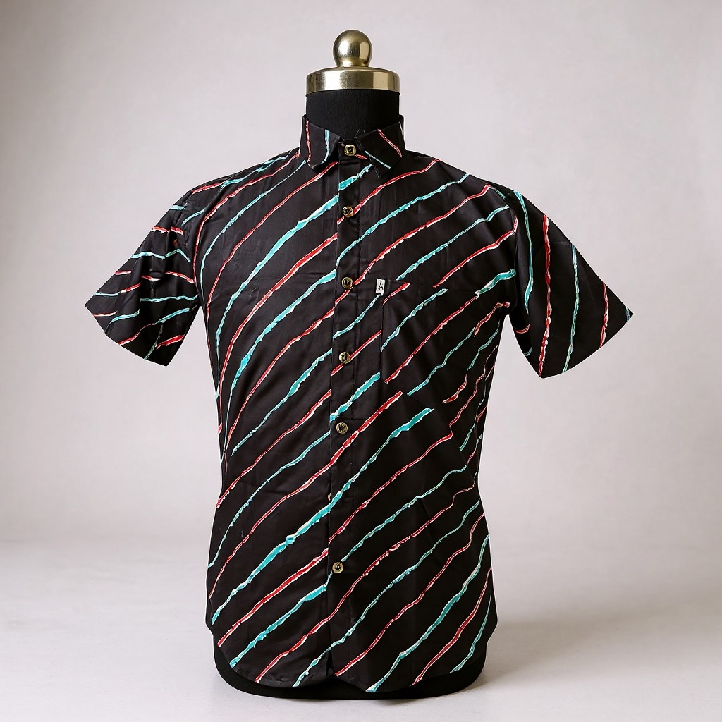 Black Leheriya Stripe Printed Men’s Half Sleeves Cotton Shirt