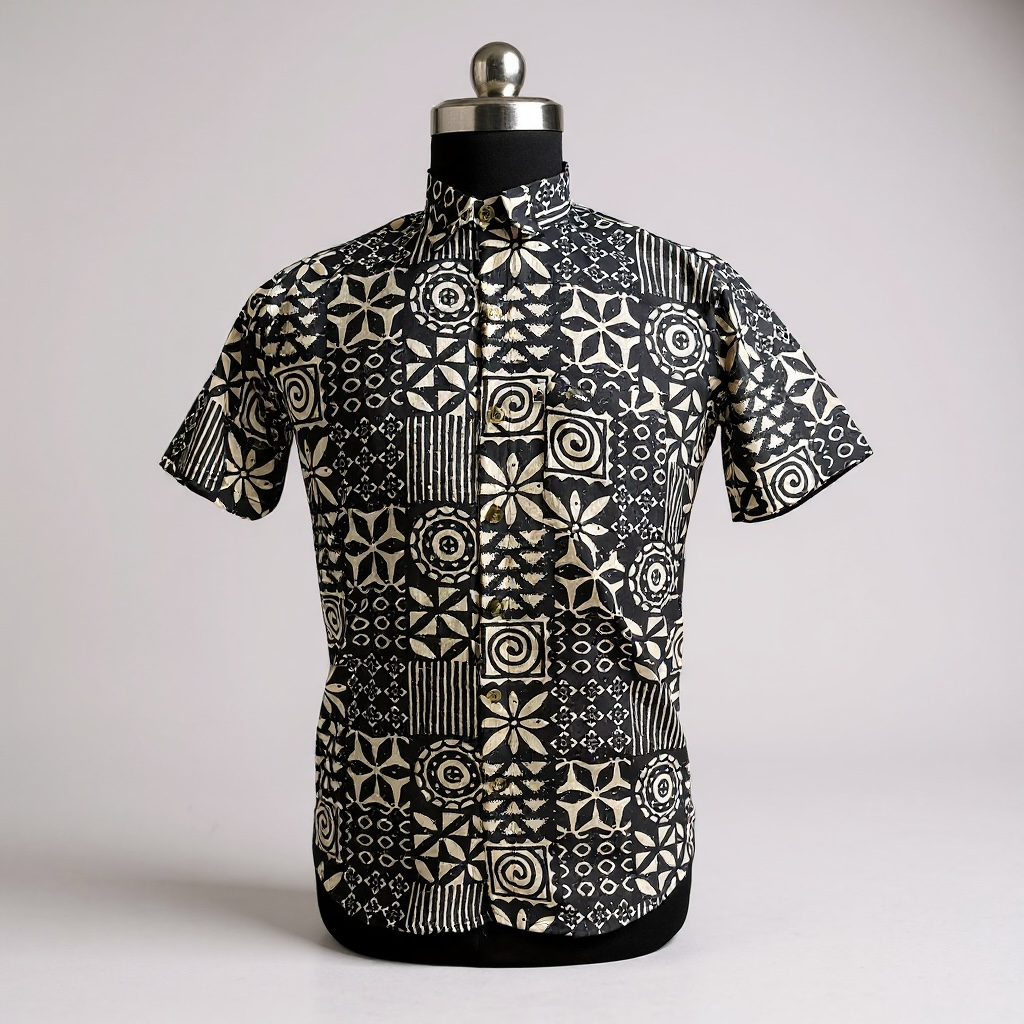 Black Tribal Patch Printed Men’s Half Sleeves Cotton Shirt