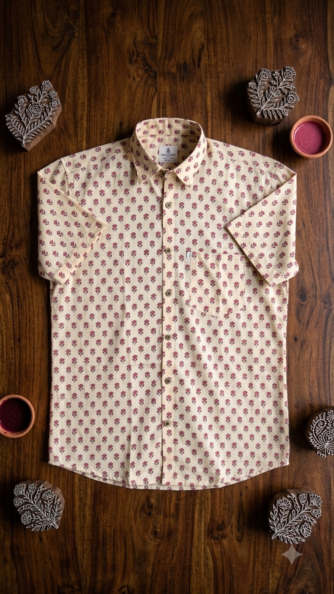 Beige Pink Booti Printed Mens Half Sleeves Shirt