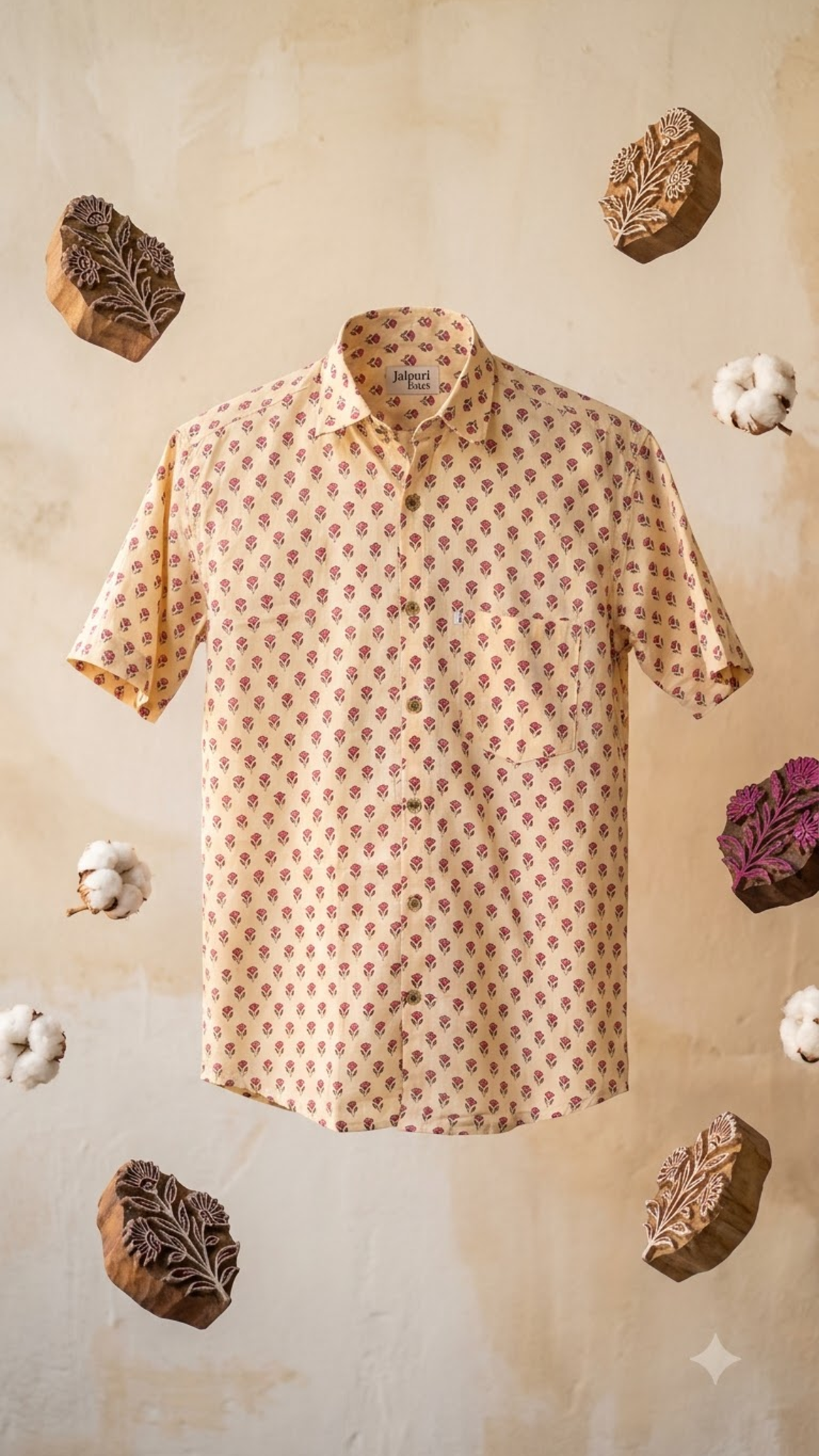 Beige Pink Booti Printed Mens Half Sleeves Shirt