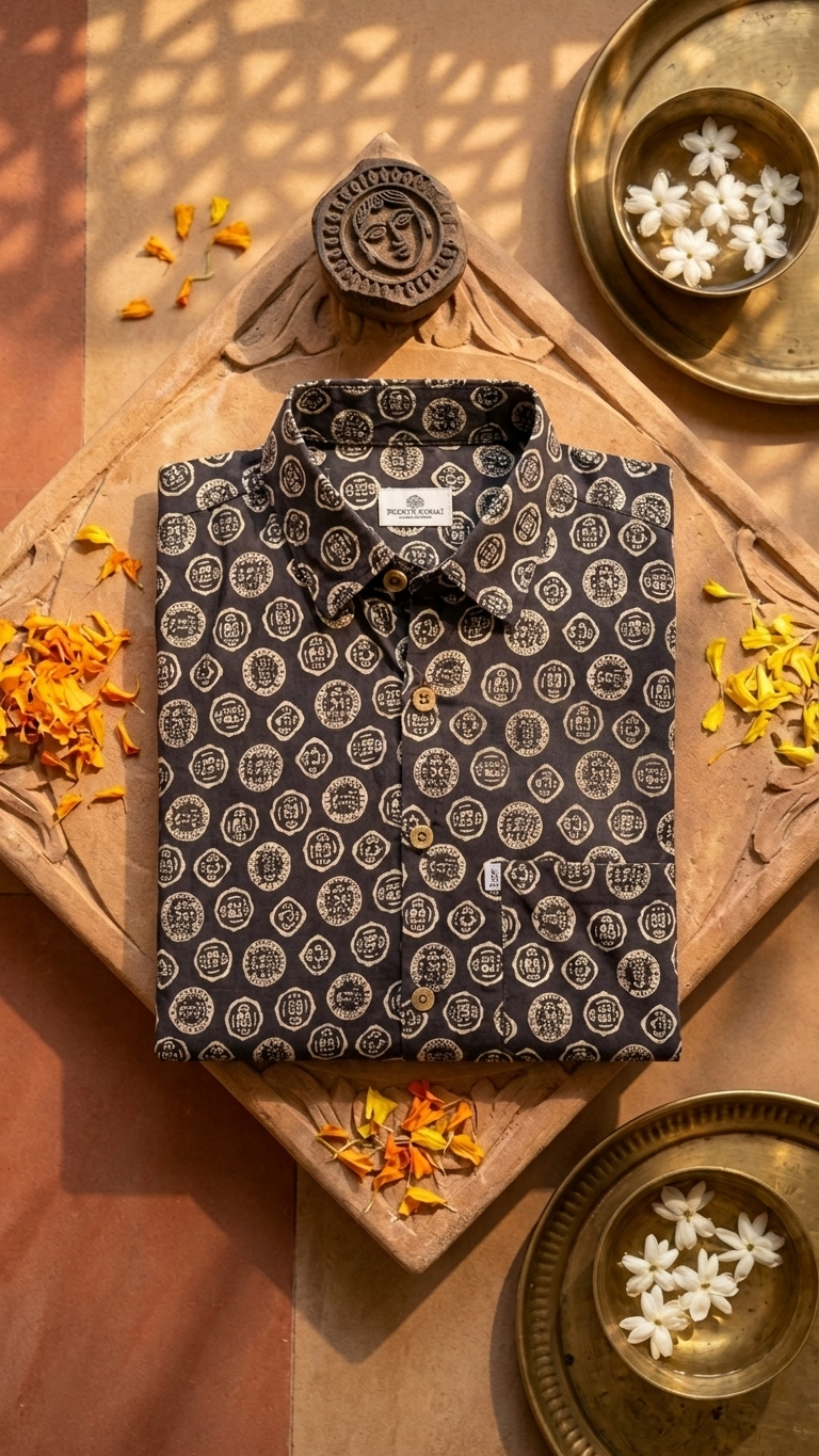 Black Coin Motif Printed Mens Half Sleeves Cotton Shirt