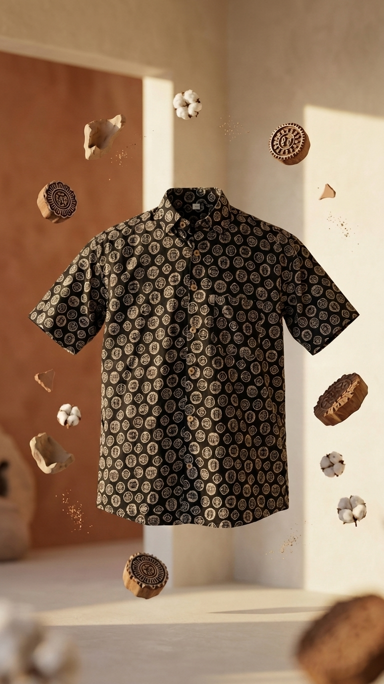 Black Coin Motif Printed Mens Half Sleeves Cotton Shirt