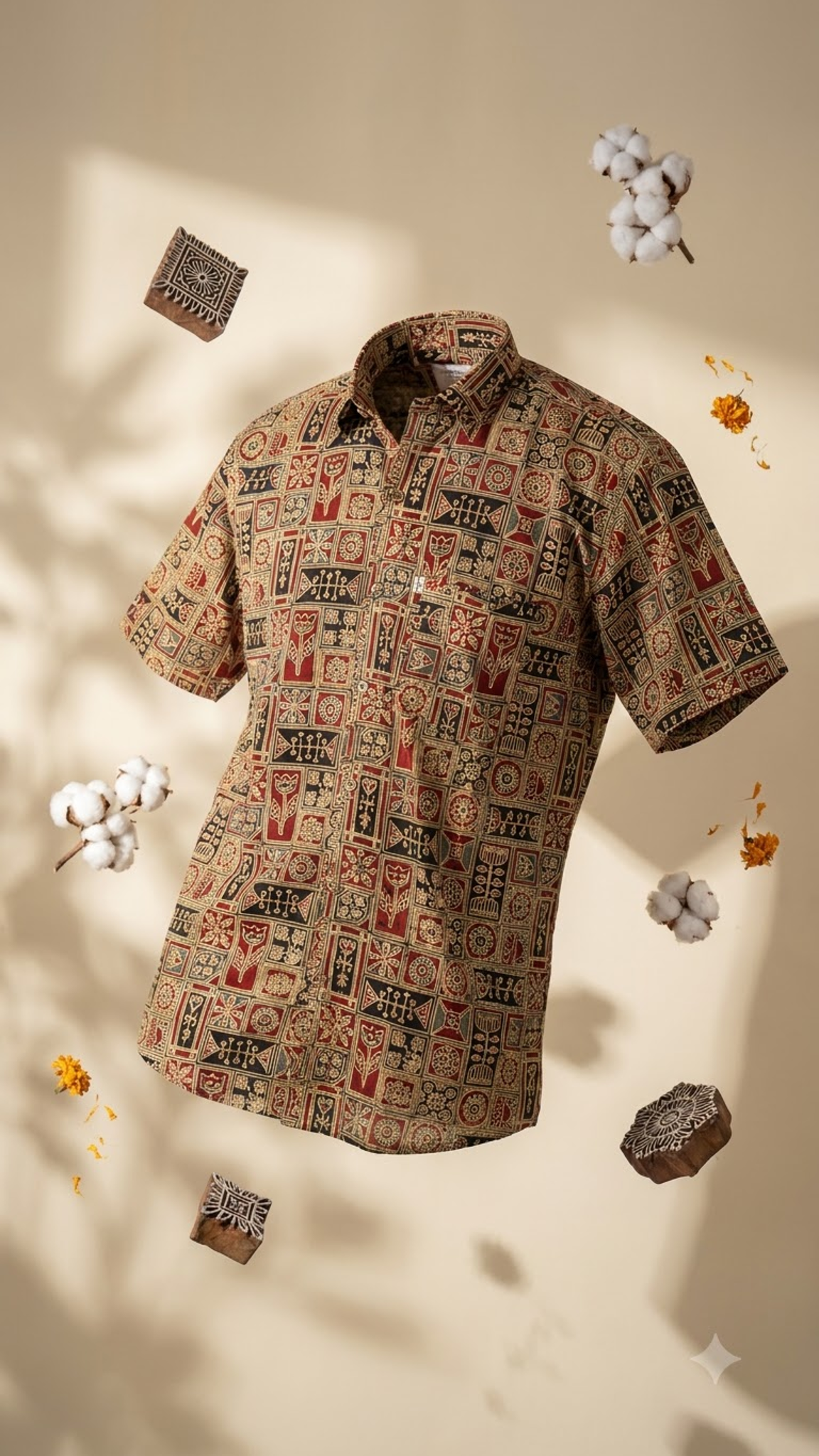 Black Maroon Heritage Motif Printed Half Sleeves Cotton Shirt for Men