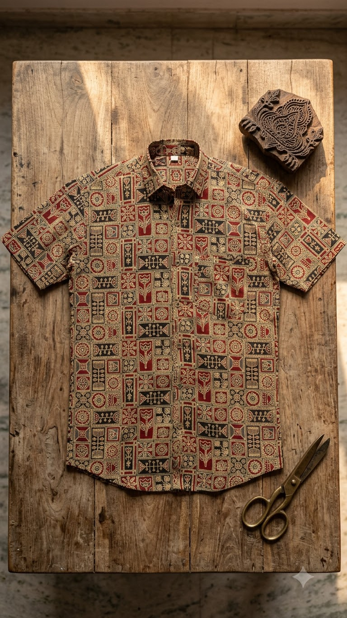 Black Maroon Heritage Motif Printed Half Sleeves Cotton Shirt for Men