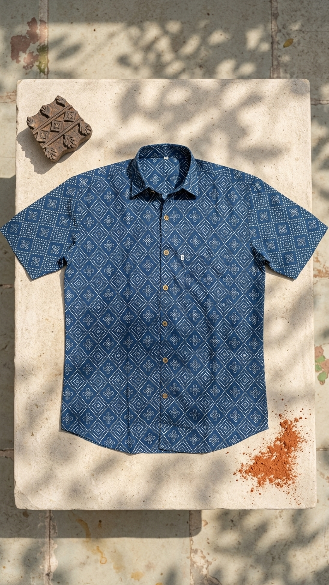 Indigo Blue Barfi Bandhej Printed Half Sleeves Cotton Shirt for Men