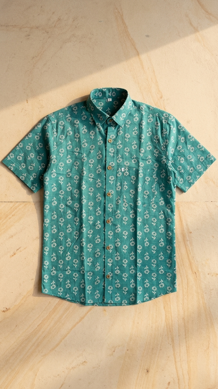 Cyan Floral Booti Printed Men's Plus Size Cotton Shirt