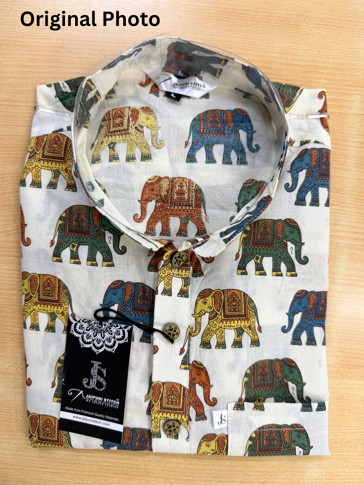 Multicolour Rajwada Elephant Printed Full Sleeves Short Kurta for Men