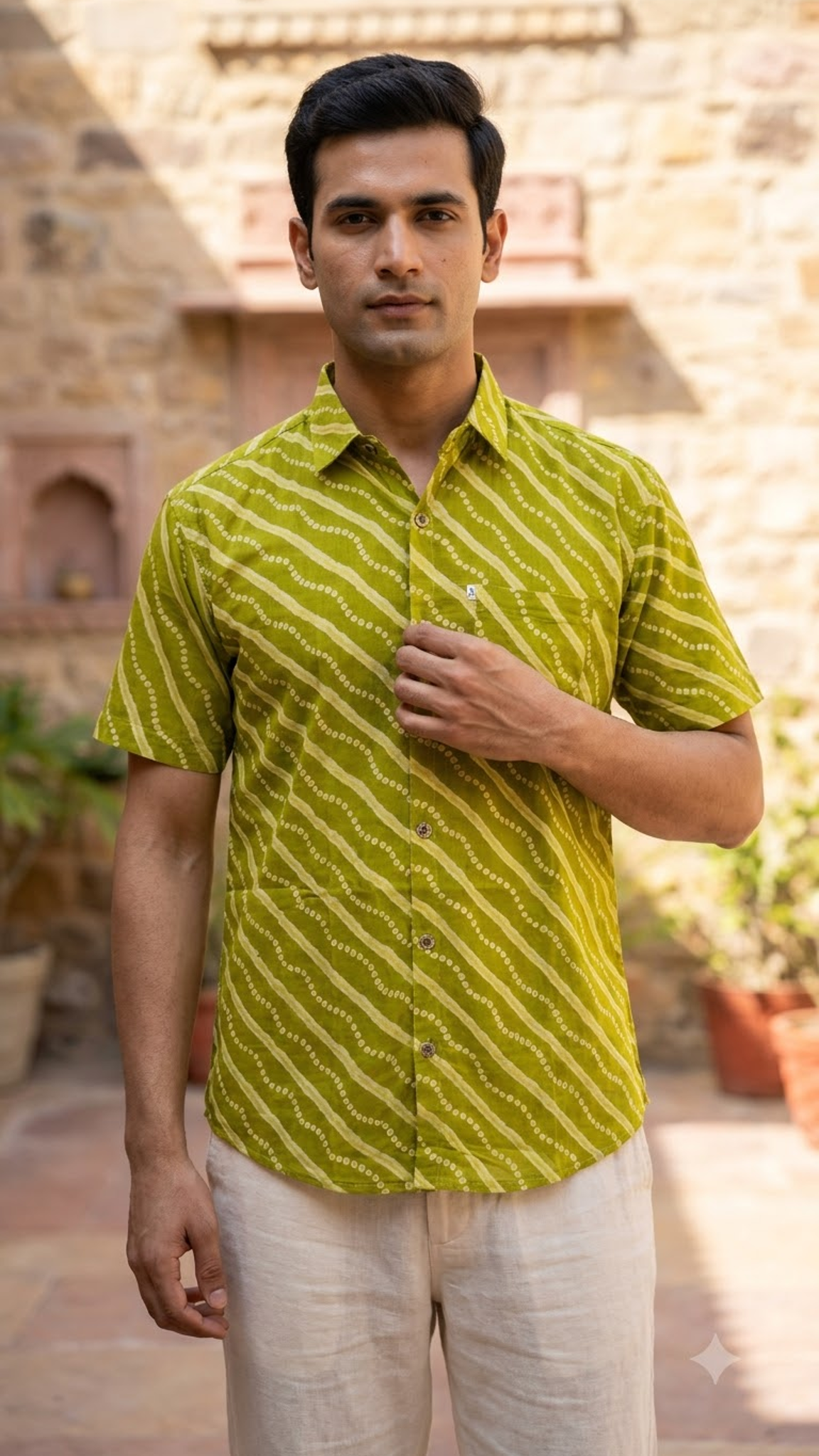 Green New Stripes Printed Mens Half Sleeves Shirt