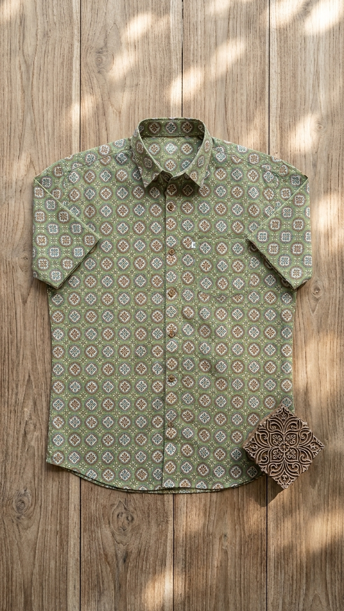 Green Round Motif Printed Mens Half Sleeves Shirt