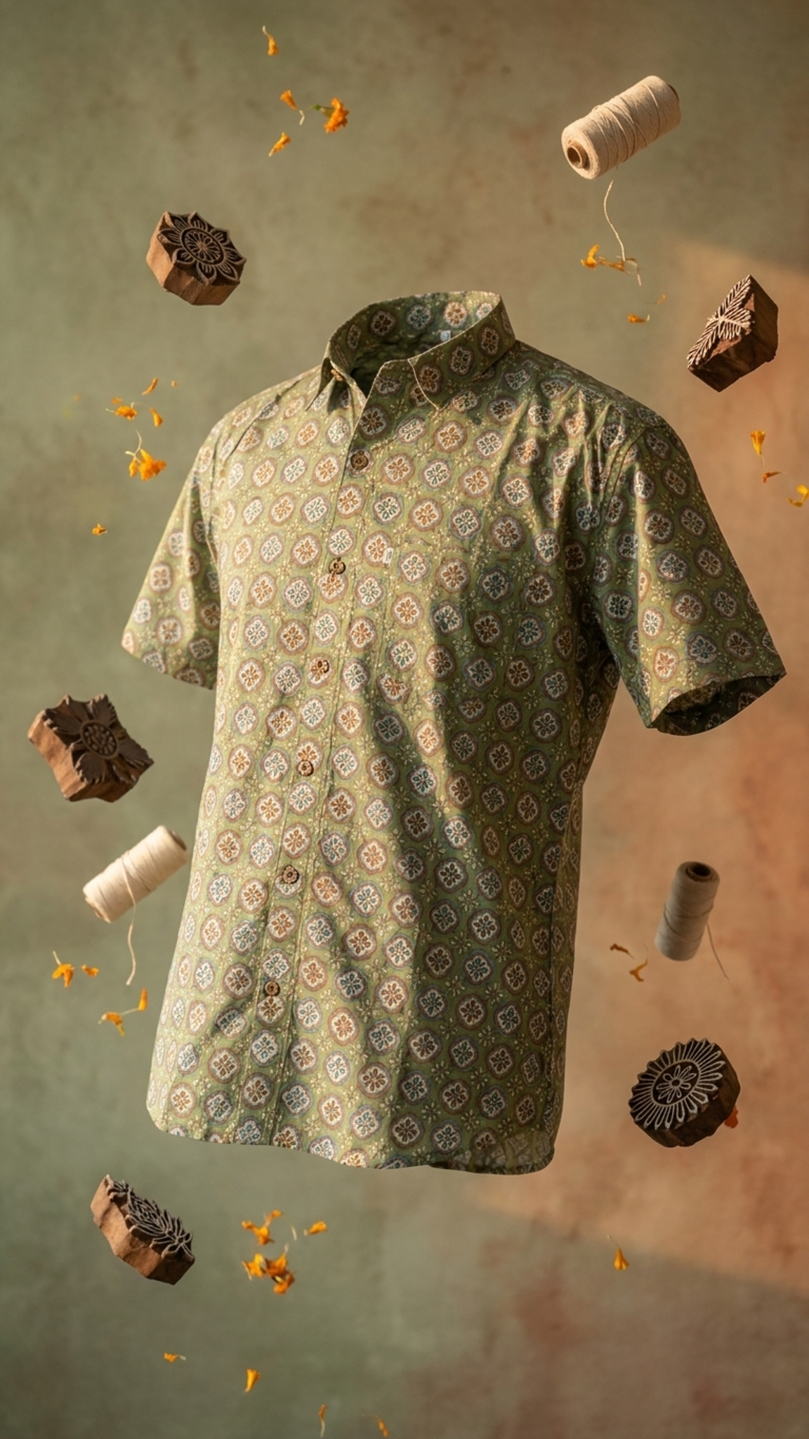 Green Round Motif Printed Mens Half Sleeves Shirt