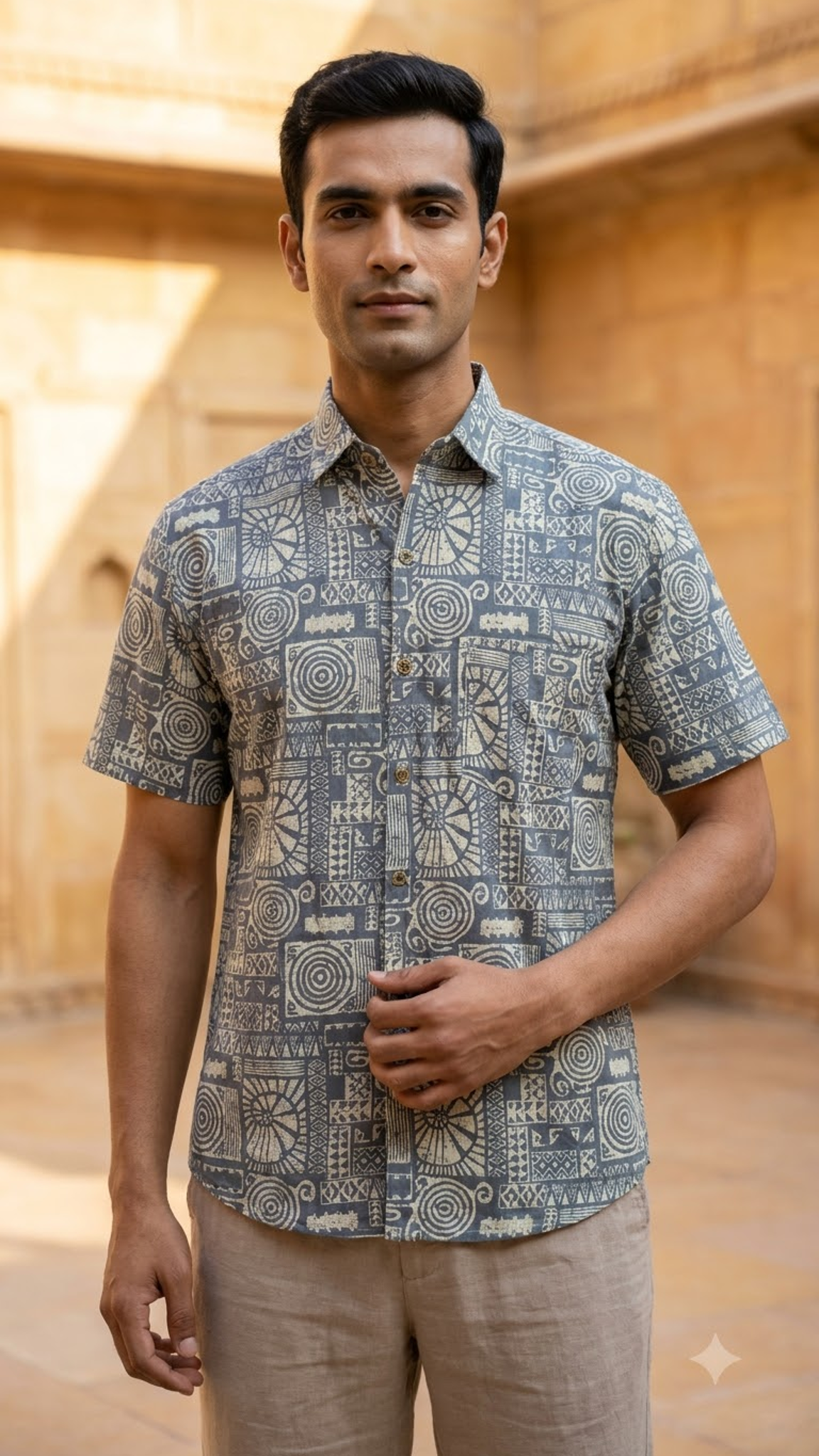 Grey Maze Printed Mens Half Sleeves Shirt