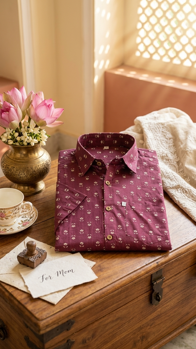 Maroon Wine Buti Print Mens Half Sleeves Cotton Shirt