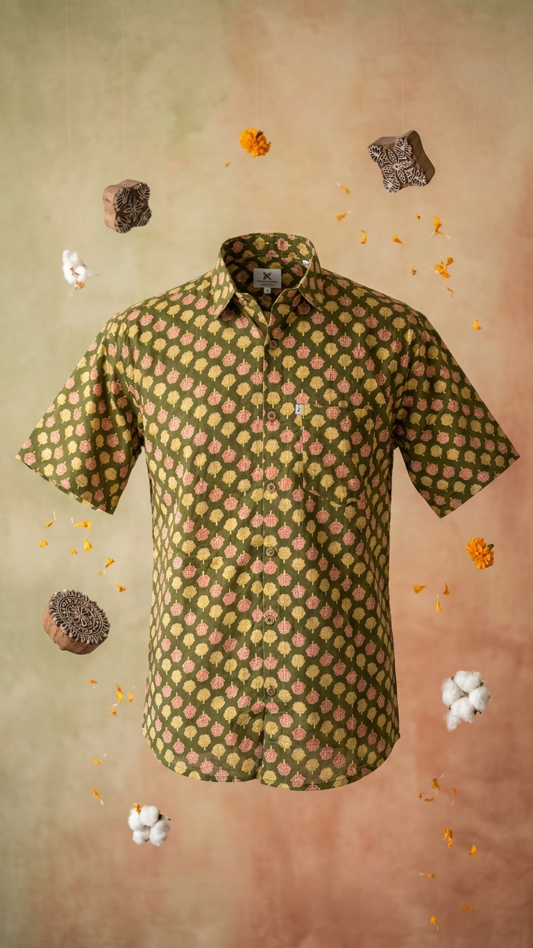 Mehendi Booti Printed Men's Plus Size Cotton Shirt