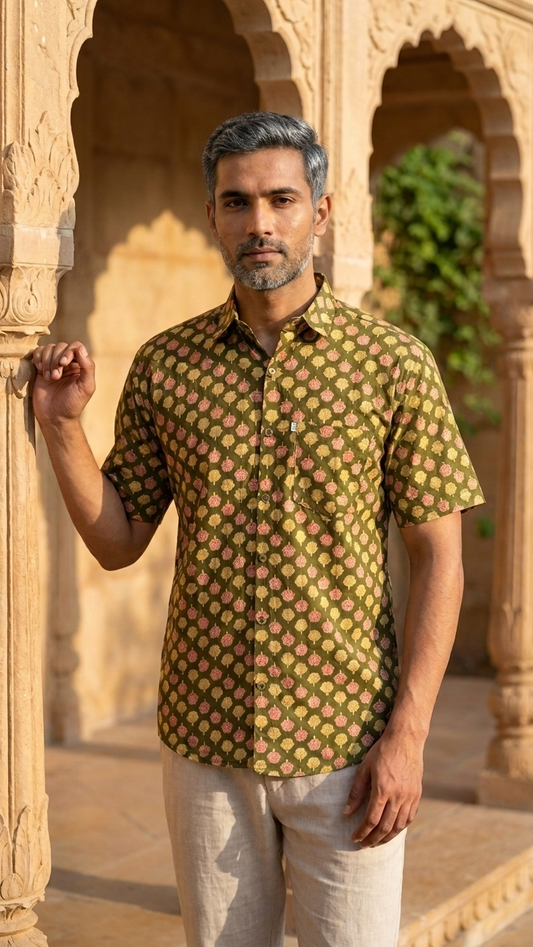 Mehendi Booti Printed Men's Plus Size Cotton Shirt
