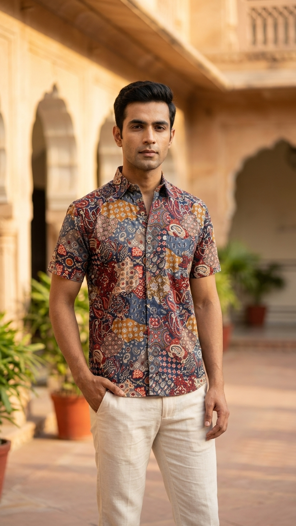Multicolour Abstract Printed Mens Half Sleeves Shirt