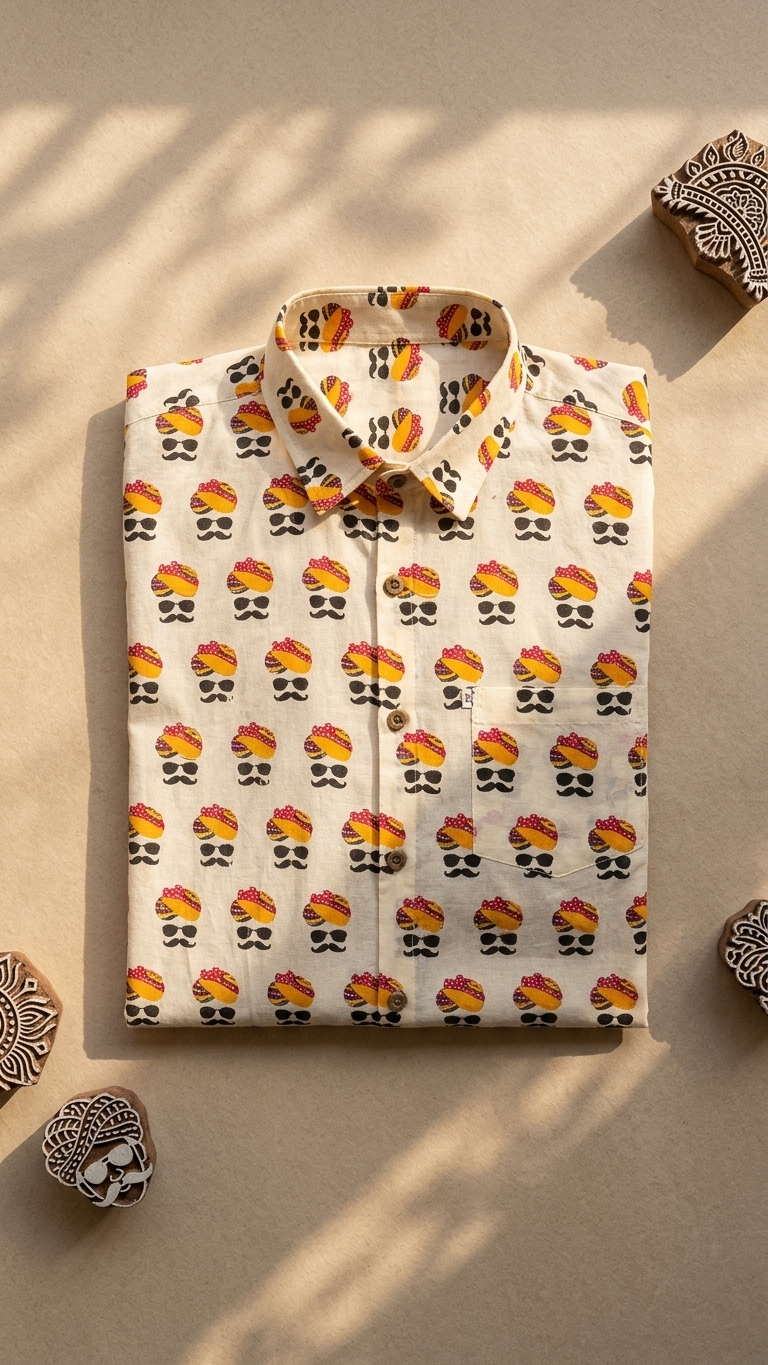 Full Sleeves Multicolour Turban/Pagdi Printed Men's Cotton Shirt