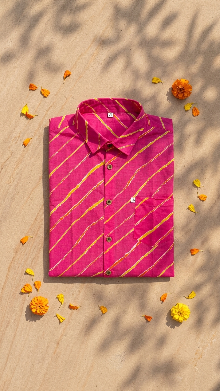 Pink Leheriya Printed Mens Half Sleeves Cotton Shirt