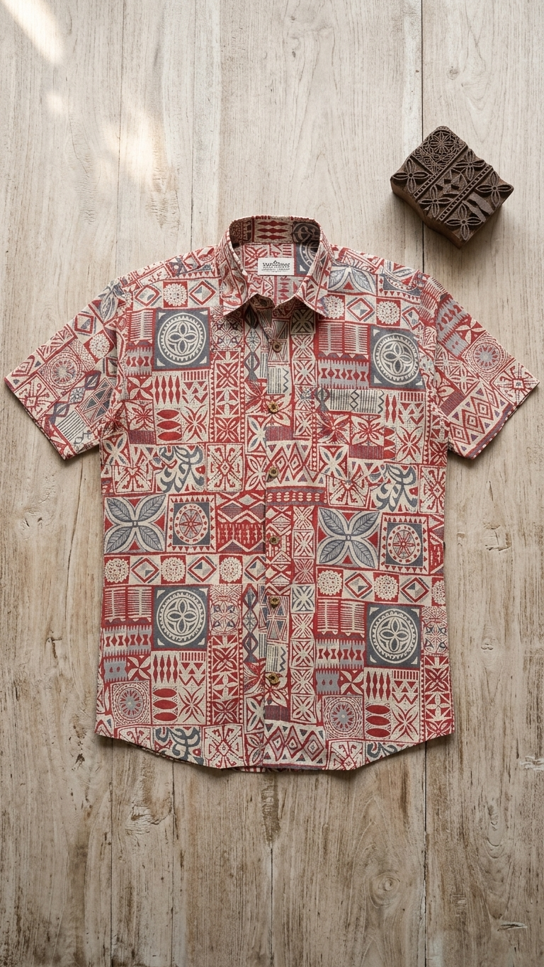 Red Mosaic Ethnic Print Half Sleeves Cotton Shirt for Men