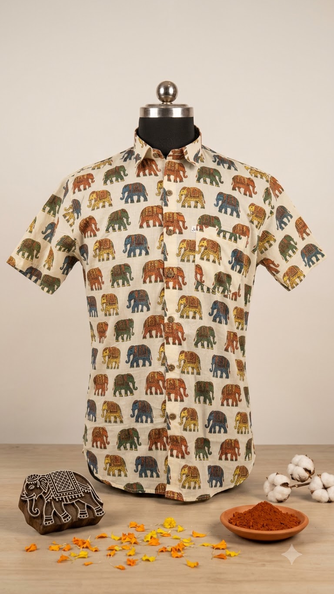 Rajwada Elephant Men’s Half Sleeve Cotton Shirt