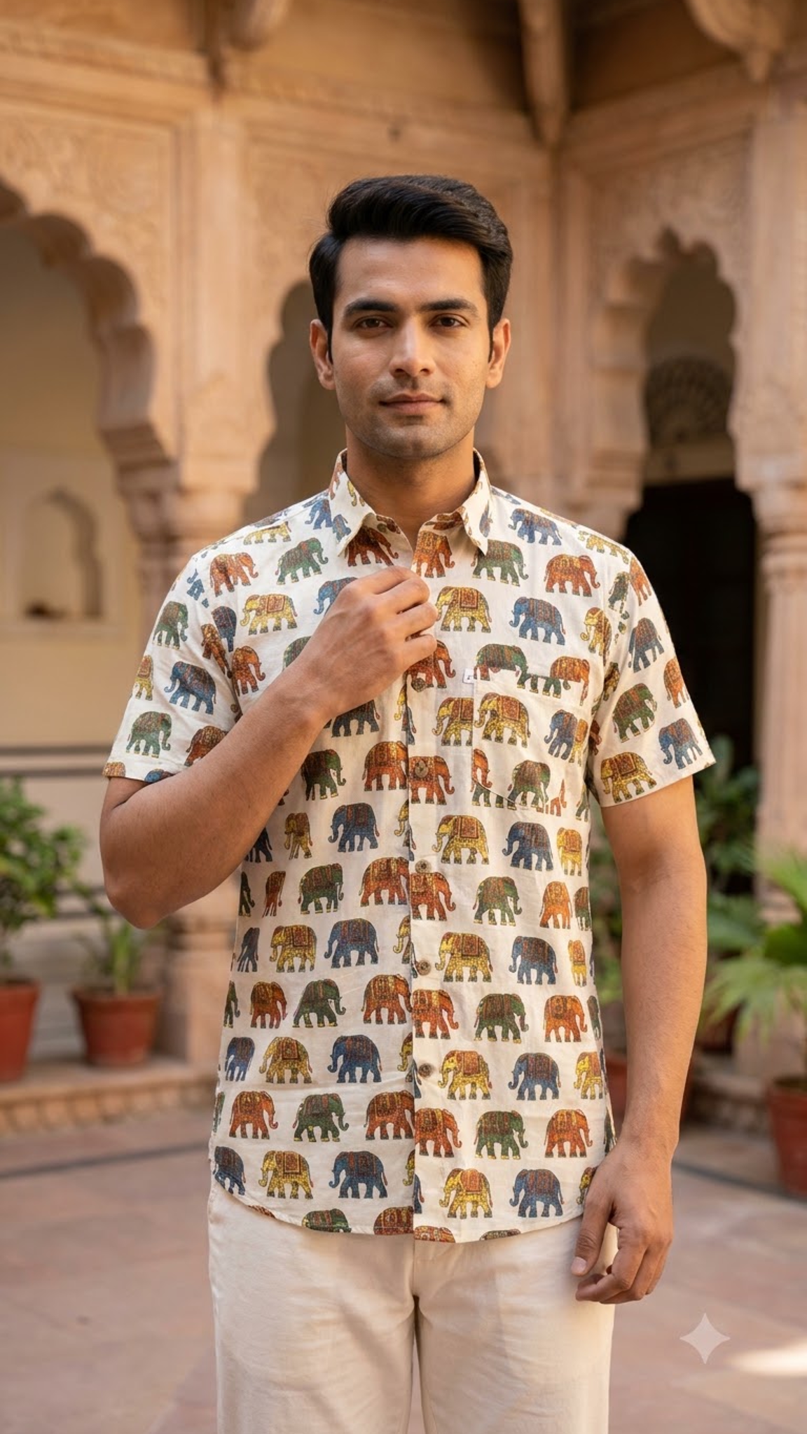 Rajwada Elephant Men’s Half Sleeve Cotton Shirt