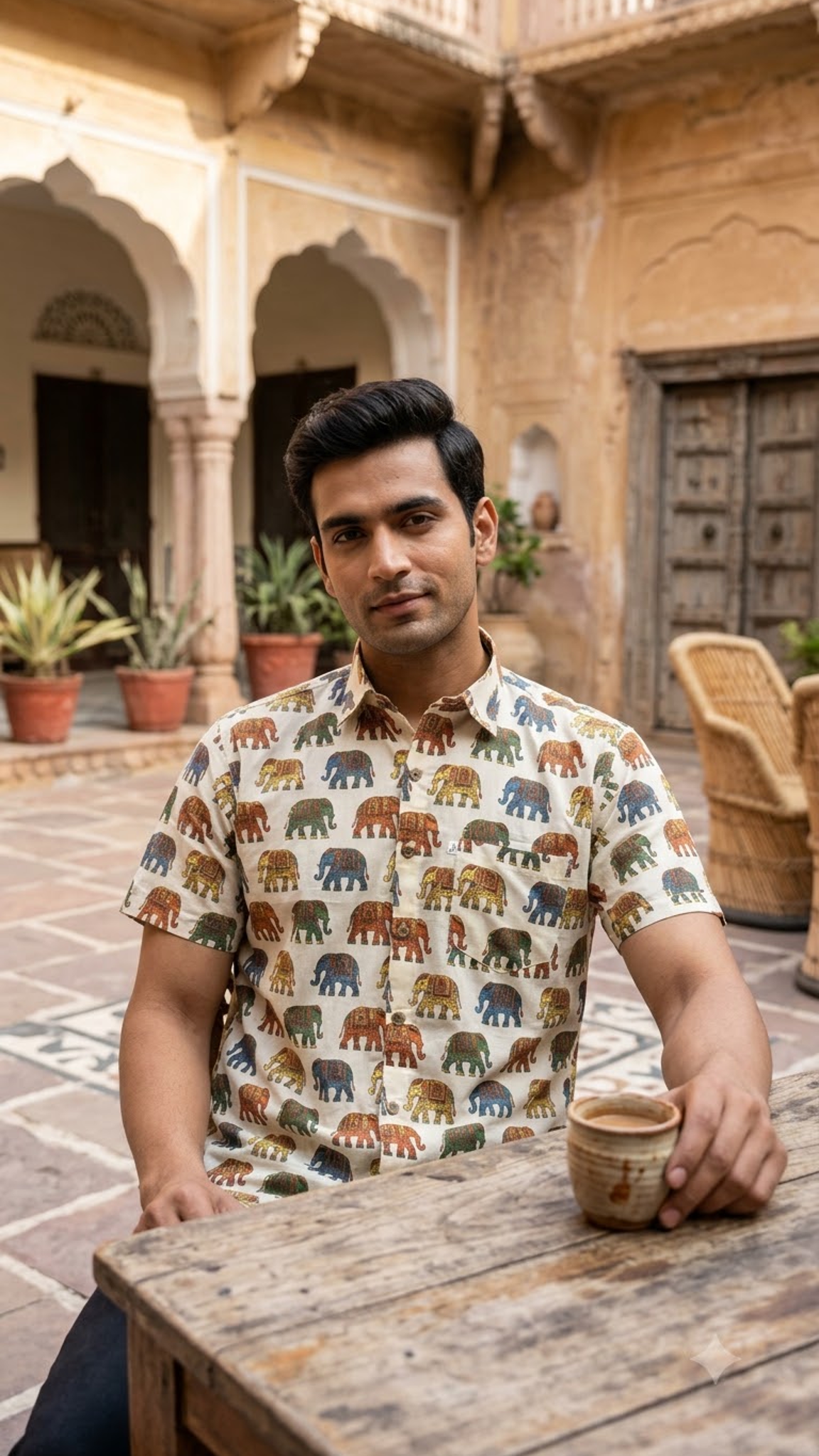 Rajwada Elephant Men’s Half Sleeve Cotton Shirt