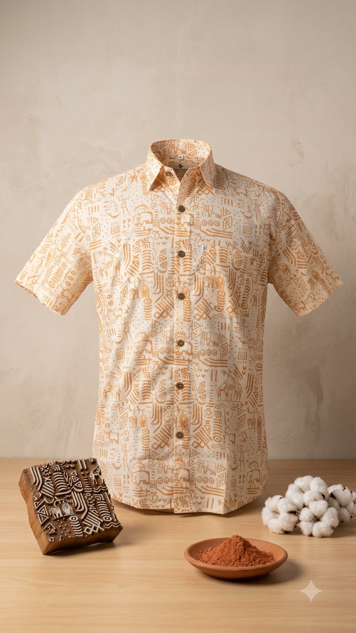 White Desert Folk Art Men’s Half Sleeve Cotton Shirt