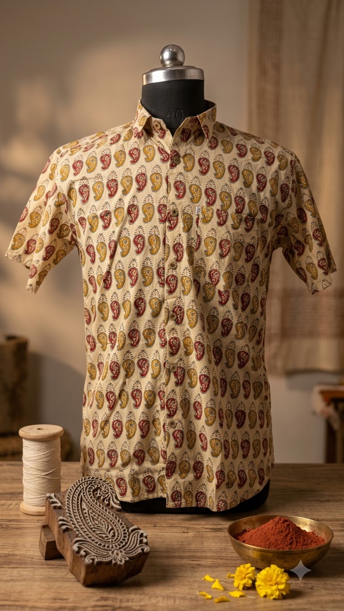 Half Sleeve Red And Beige Booti Printed Men's Shirt