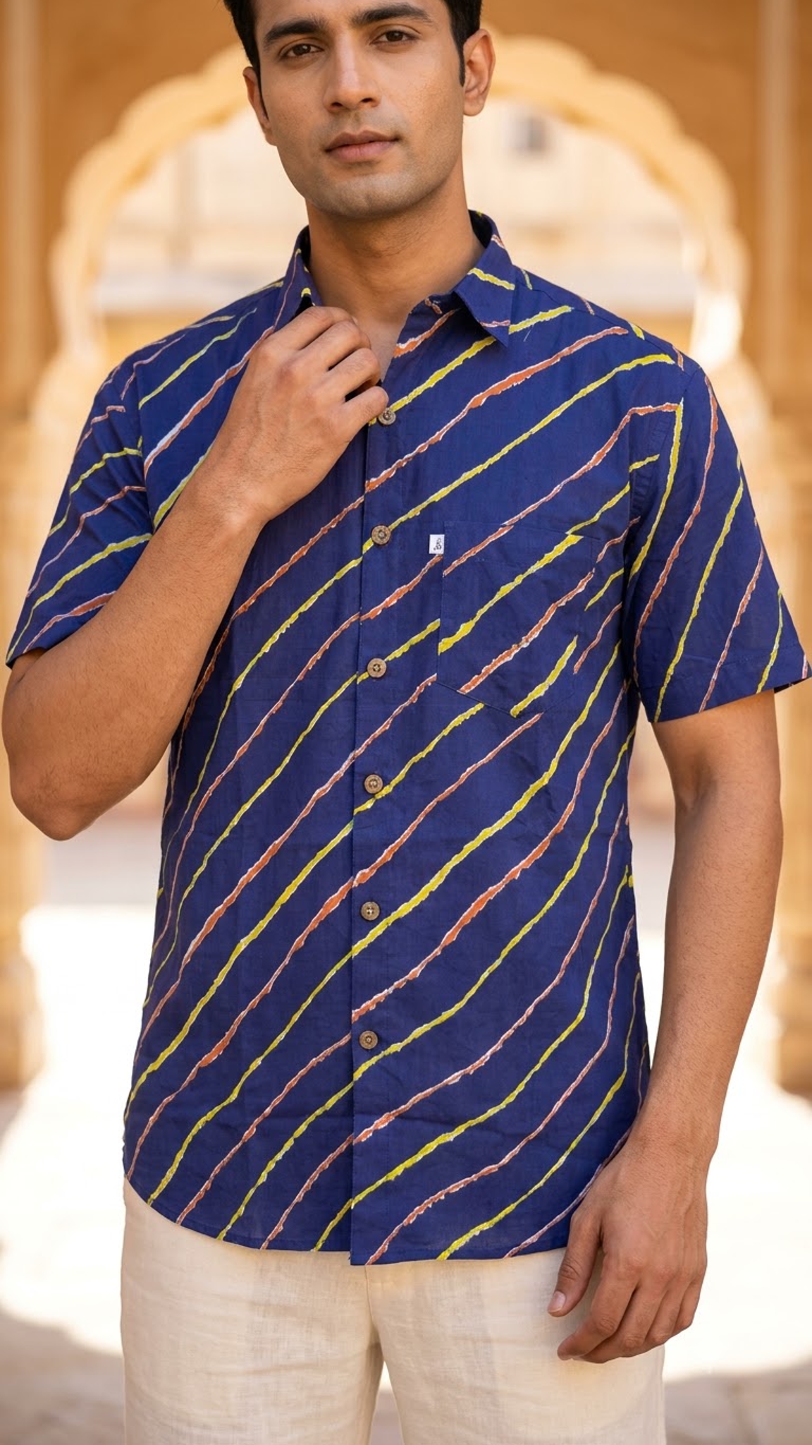 Royal blue Leheriya Printed Men’s Half Sleeve Shirt