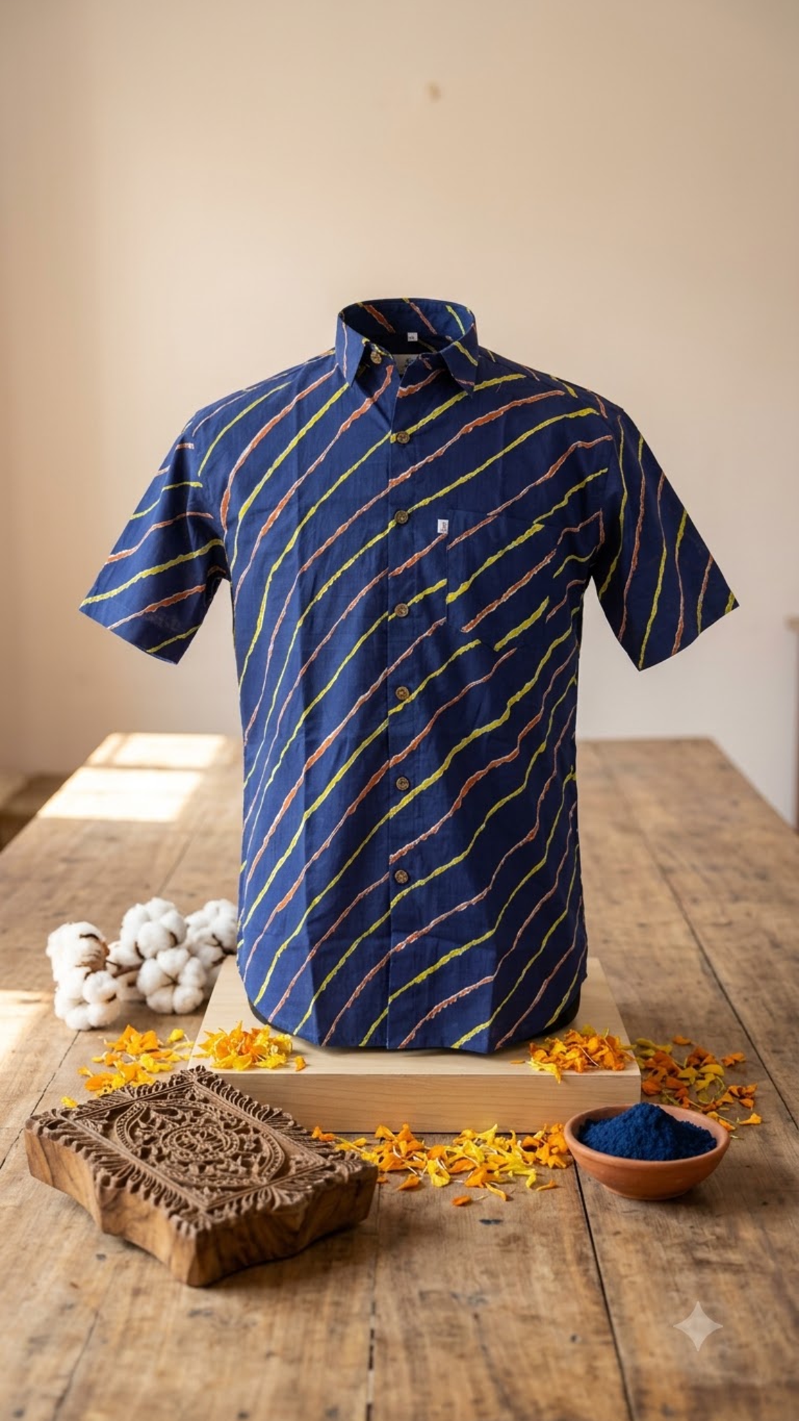 Royal blue Leheriya Printed Men’s Half Sleeve Shirt