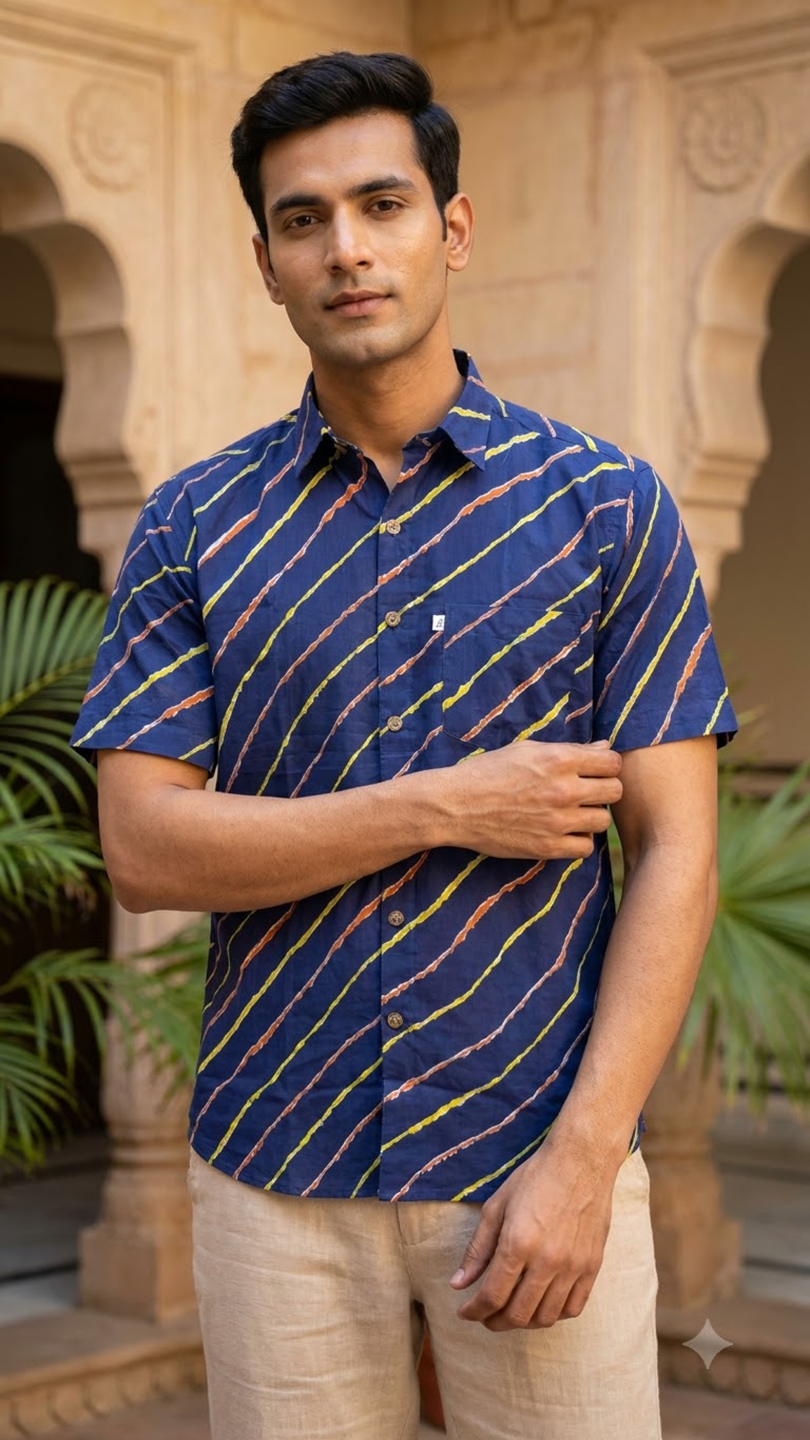 Royal blue Leheriya Printed Men’s Half Sleeve Shirt