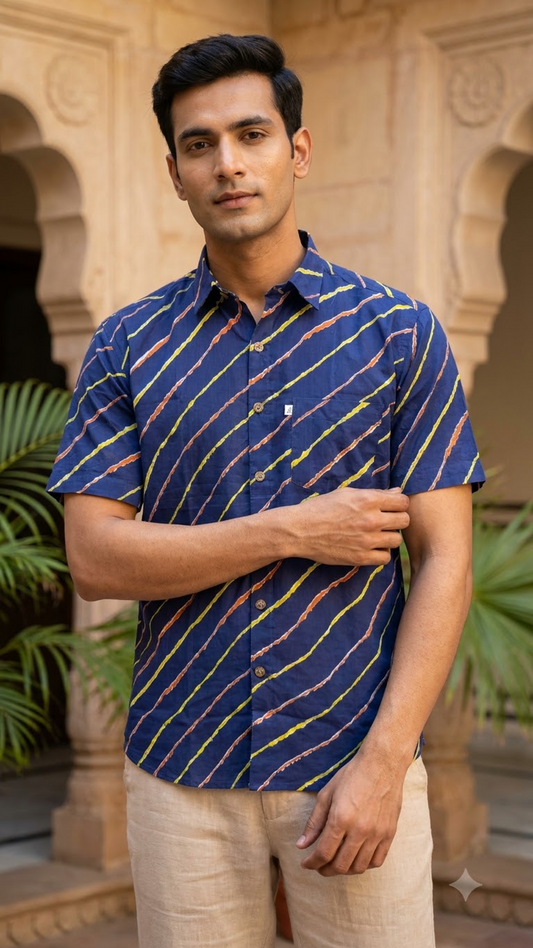 Royal blue Leheriya Printed Men’s Half Sleeve Shirt