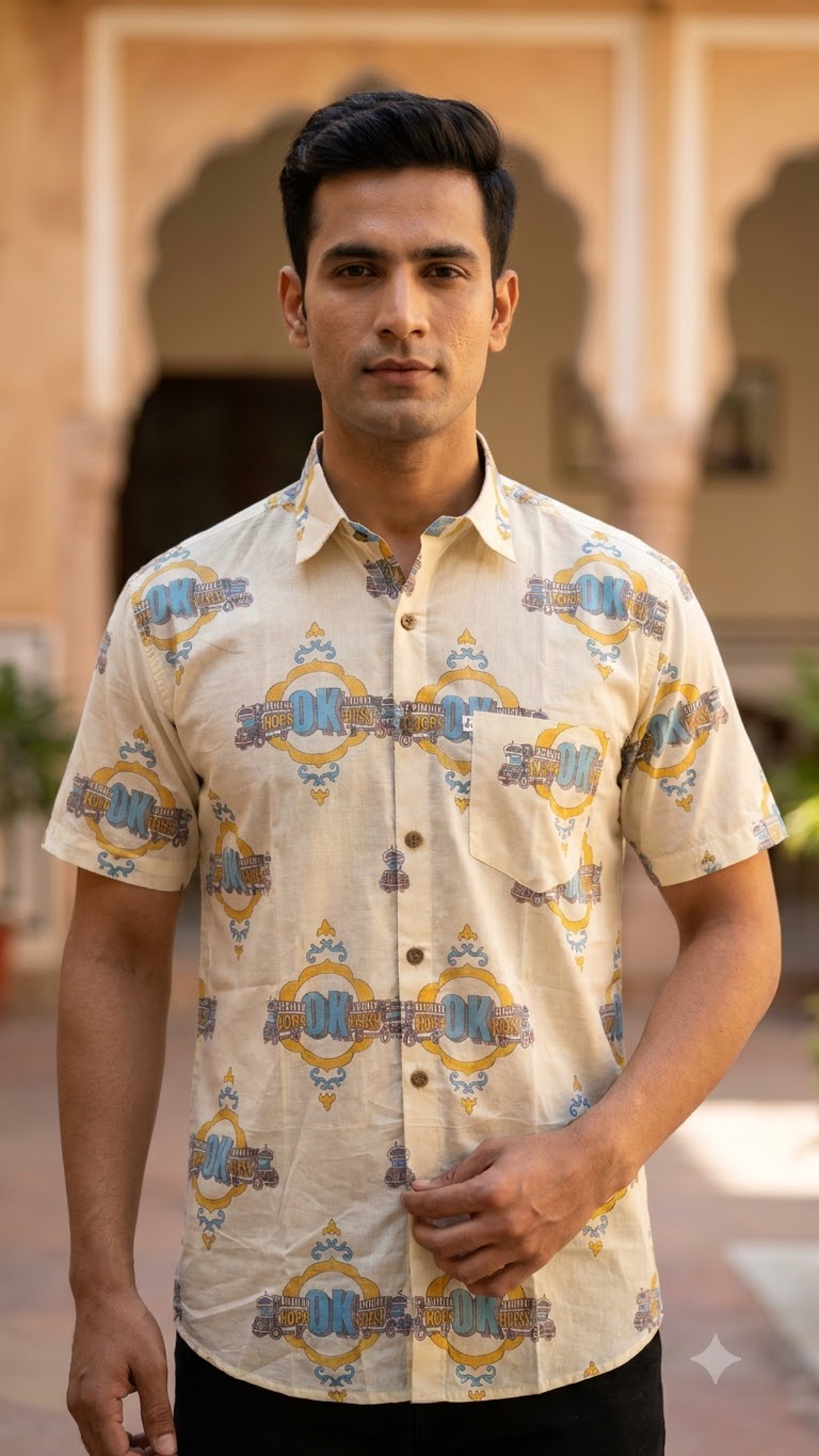 Horn Ok Print Men’s Half Sleeve Shirt