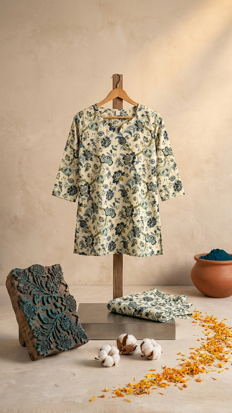 White Floral Block printed Cotton Co-Ord set
