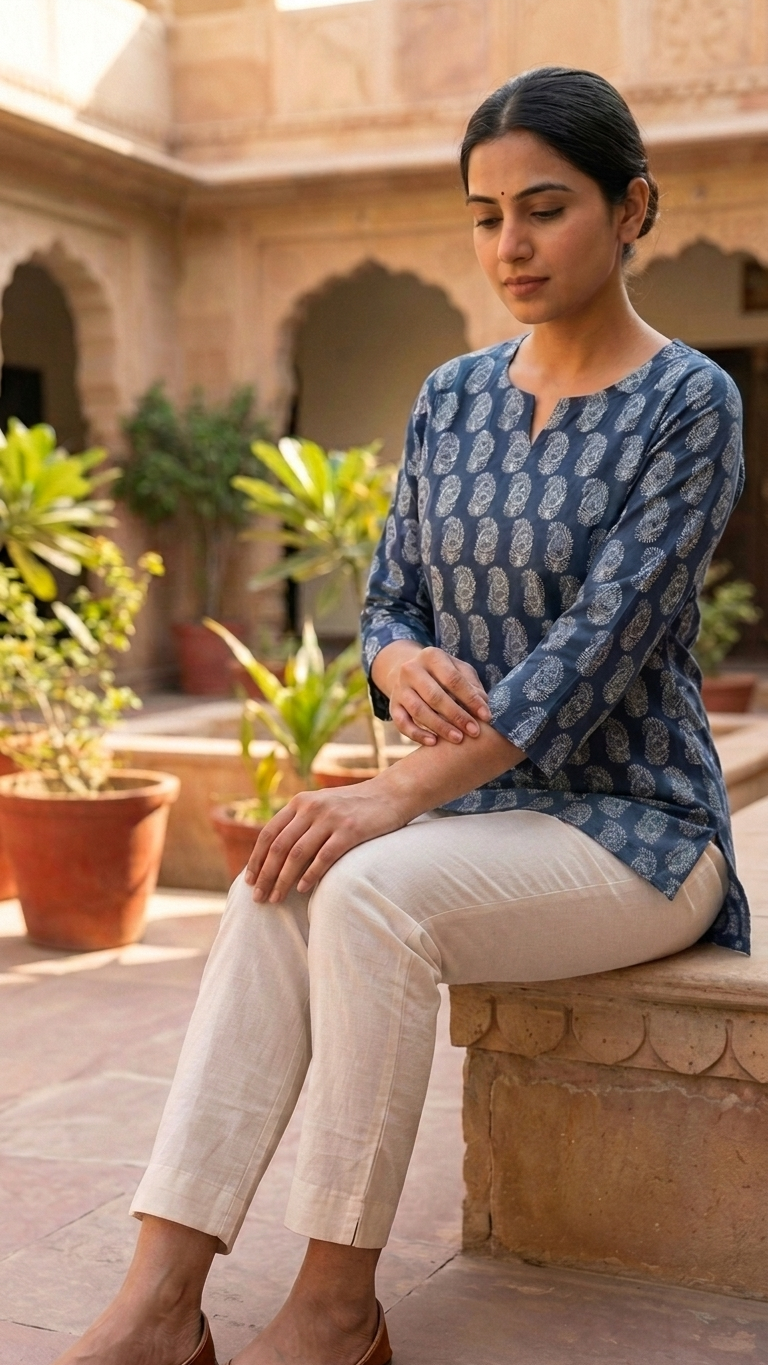 Indigo Paisley Block Print Cotton Short Kurti for Women