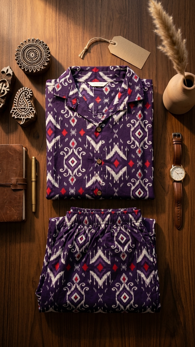 Purple Ikat Cotton Co-Ord Set for Women