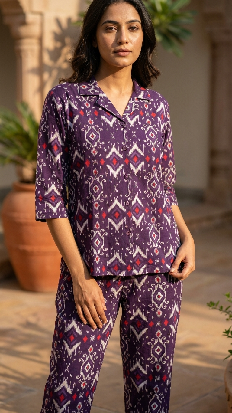 Purple Ikat Cotton Co-Ord Set for Women