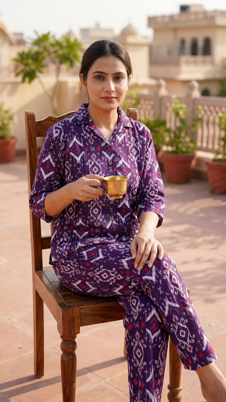 Purple Ikat Cotton Co-Ord Set for Women