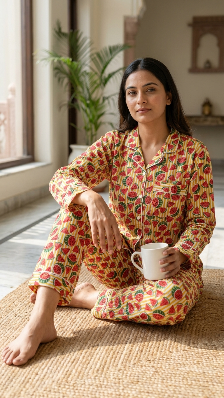 Watermelon Print Women's Cotton Night Suit