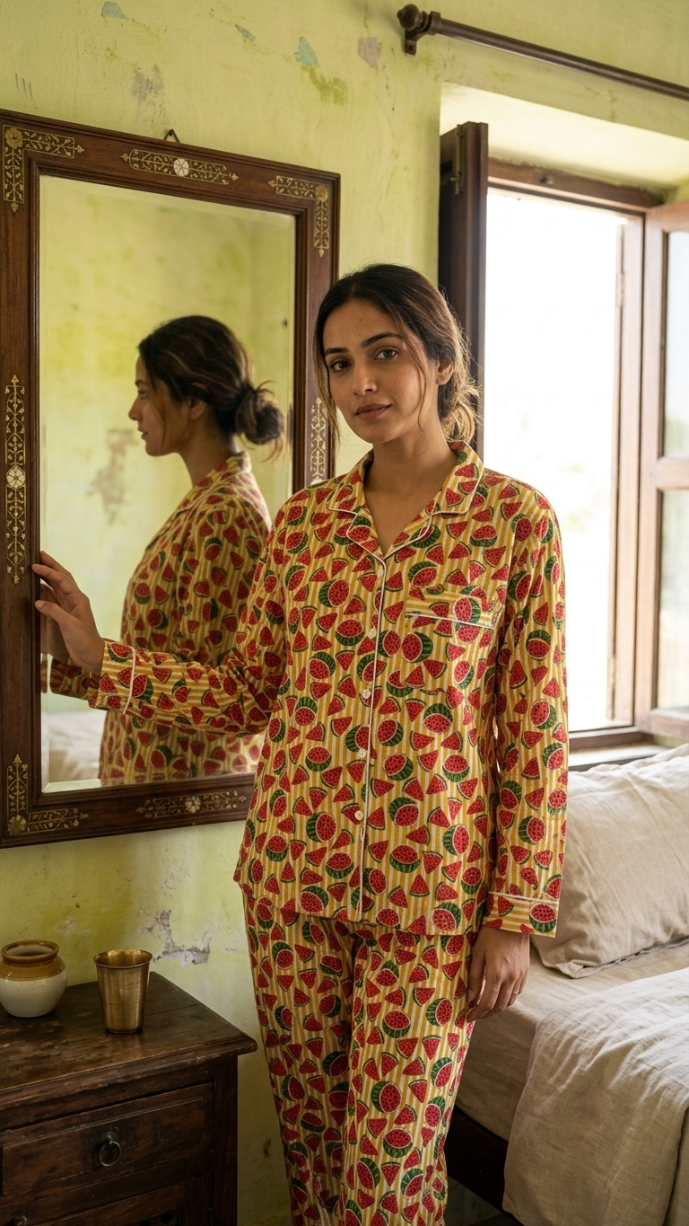Watermelon Print Women's Cotton Night Suit