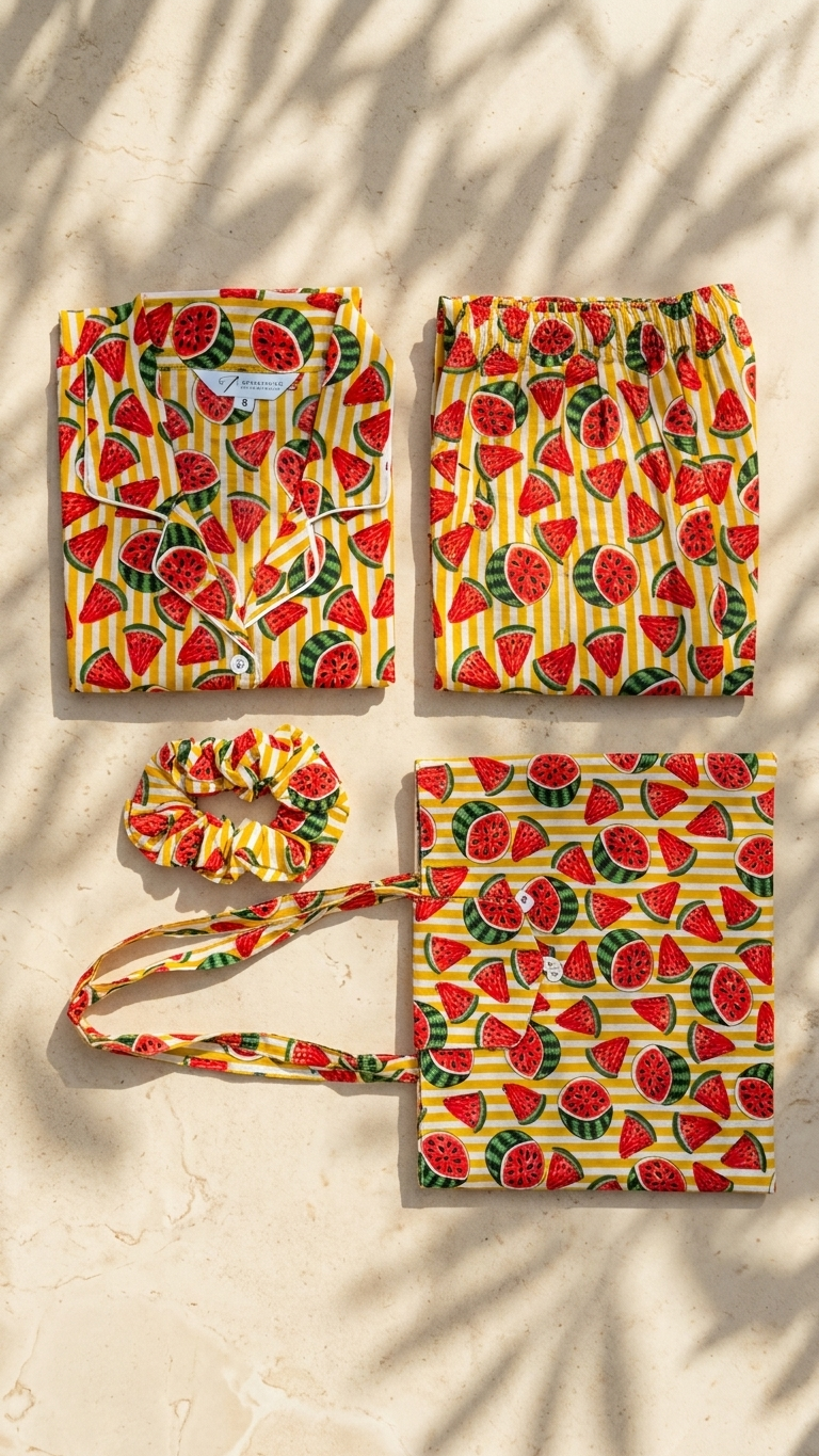 Watermelon Print Women's Cotton Night Suit