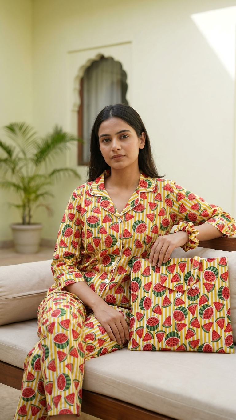 Watermelon Print Women's Cotton Night Suit