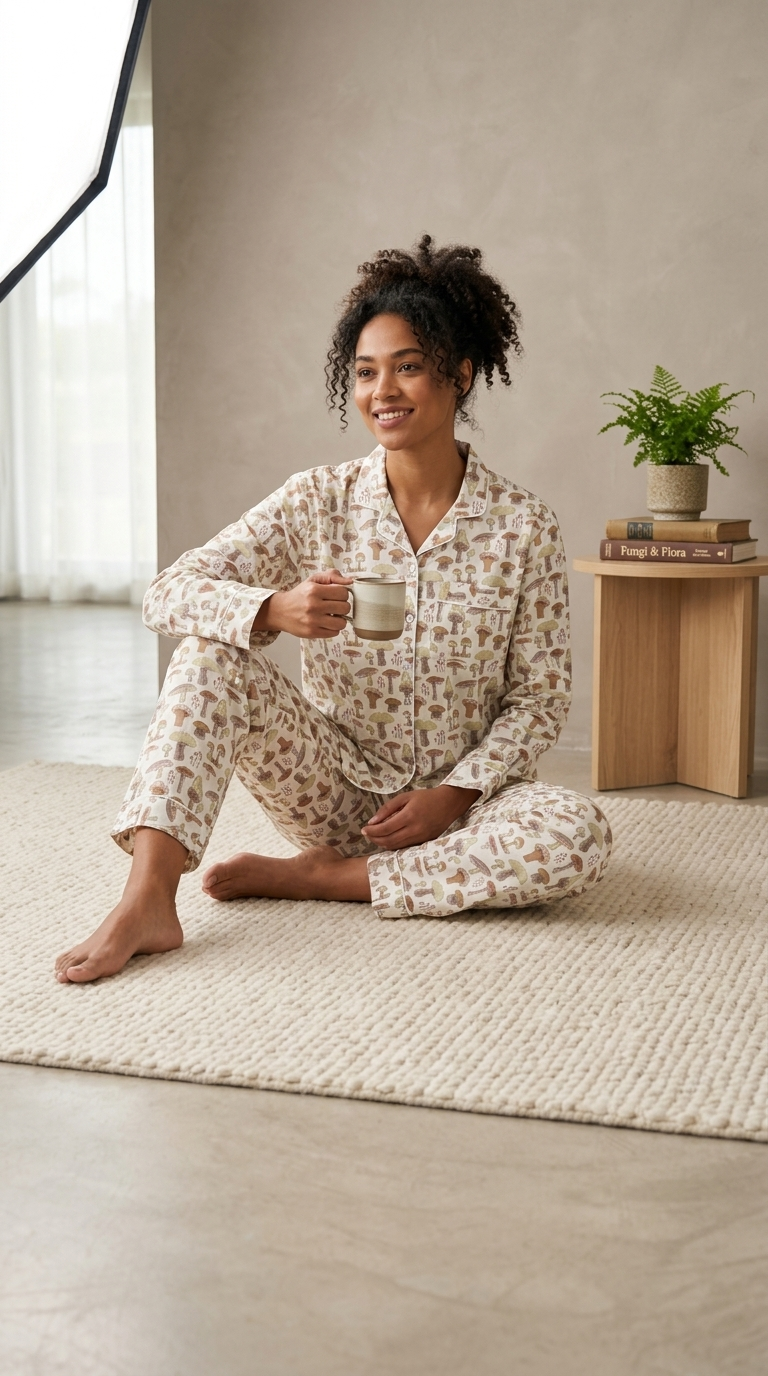 White Mushroom Women's Cotton Night Suit