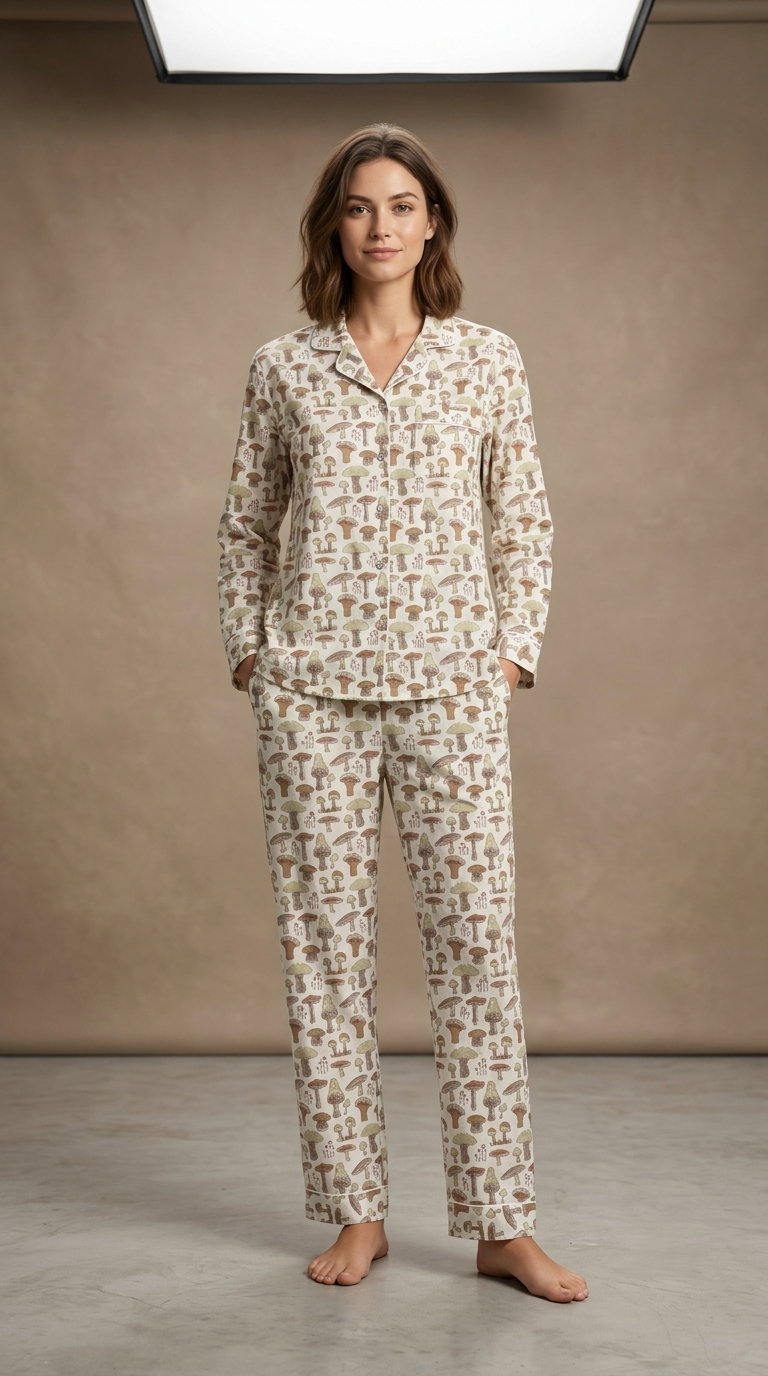 White Mushroom Women's Cotton Night Suit