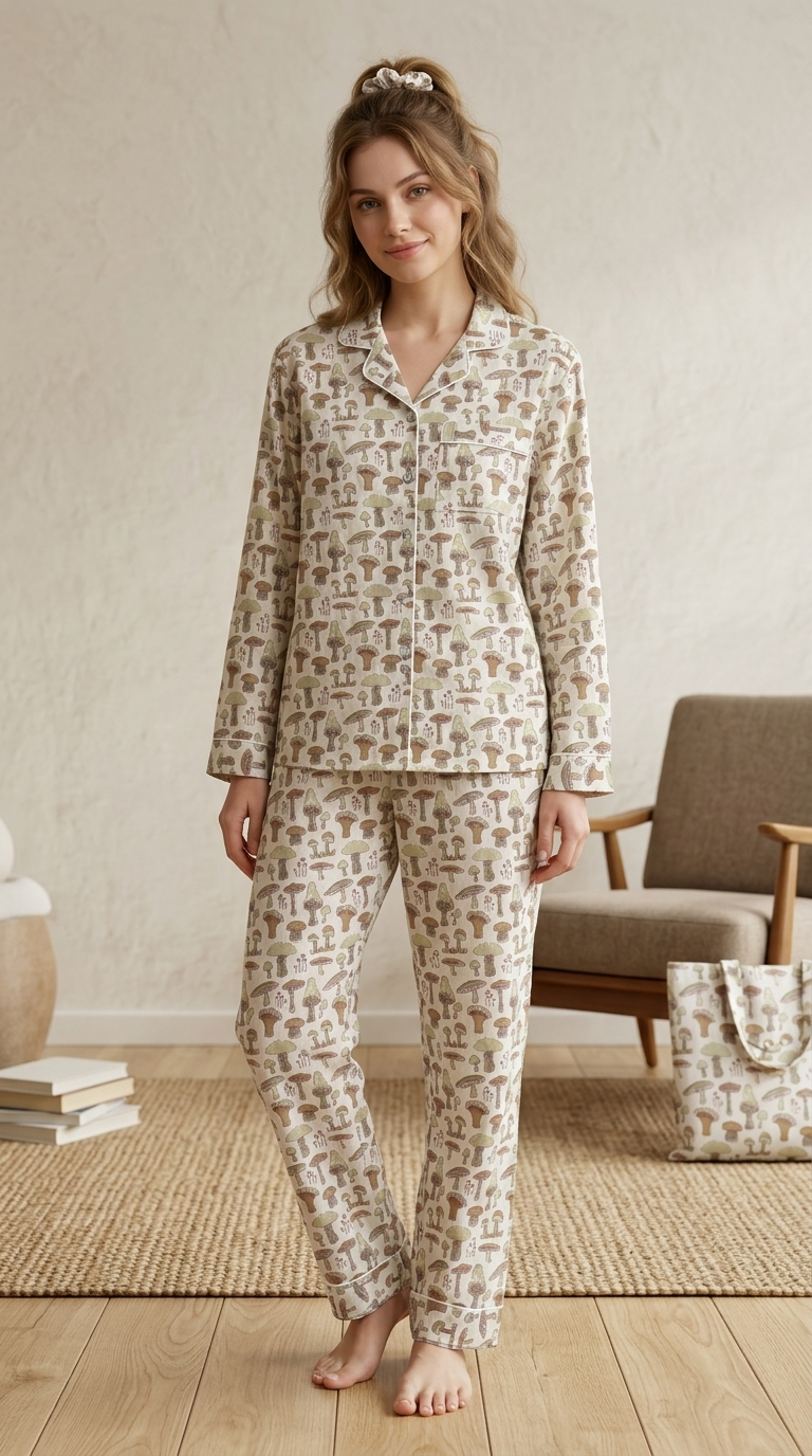 White Mushroom Women's Cotton Night Suit