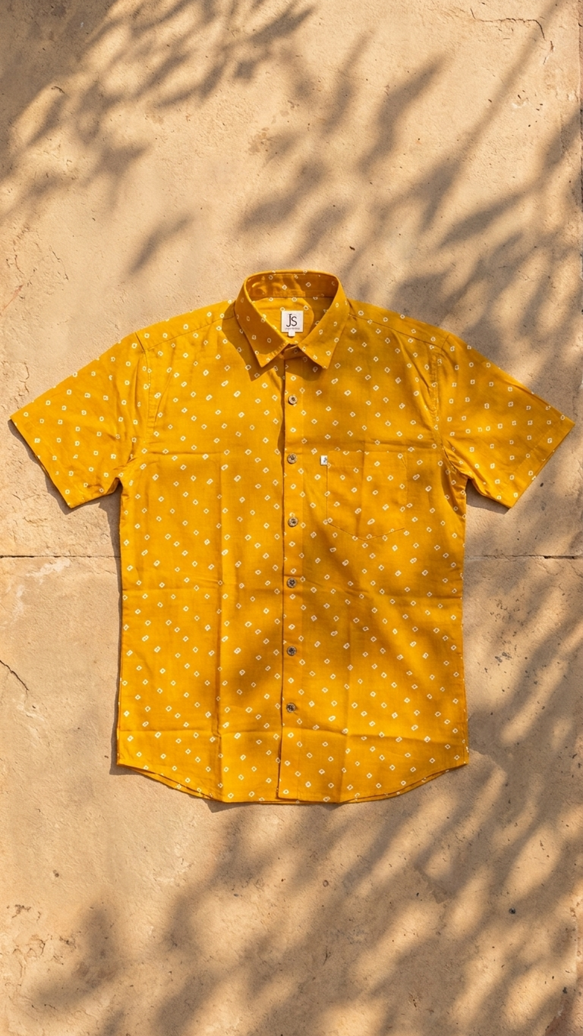 Yellow Bandhej Dot Printed Mens Half Sleeves Shirt